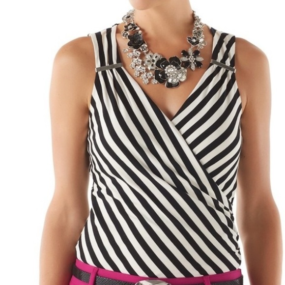 White House Black Market Tops - White House, Black market, black and white striped ruched tank top